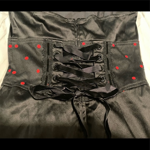 Lip Service Pin Me Up Lot: Corseted Halter Dress + fingerless satin gloves Small - Picture 9 of 10